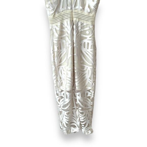 Alice McCall Lunar Eclipse Midi Dress Off Shoulder Mesh Devoré Oatmeal 0 Women’s - Picture 11 of 13